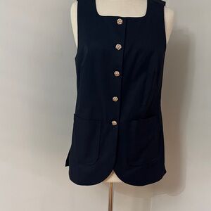 Anthropologie- Mauve Classic Navy Button Front Vest with Pockets M